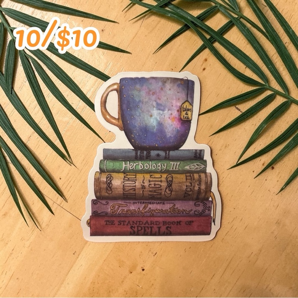 Magical Books & Tea Sticker – Wizard Aesthetic Vinyl Decal | Fantasy Book Lover